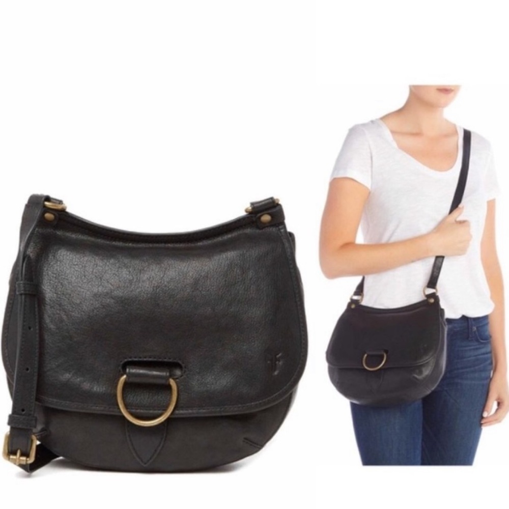 Frye Lucy Black Leather Crossbody Bag with Buckle
